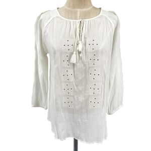 Joie Revolve Millan Top Peasant Boho Embroidered tassels Ivory Size Small NWT